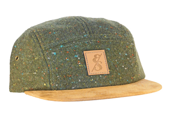 No. 311 Speckled Olive Wool 5 Panel Camper With Suede Bill