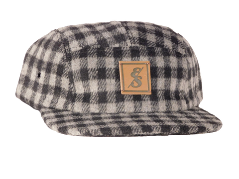 No. 276 Charcoal & White Checkered Wool 5 Panel Camper Hat