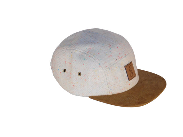 No. 312 Speckled Cream Wool 5 Panel Camper With Suede Bill